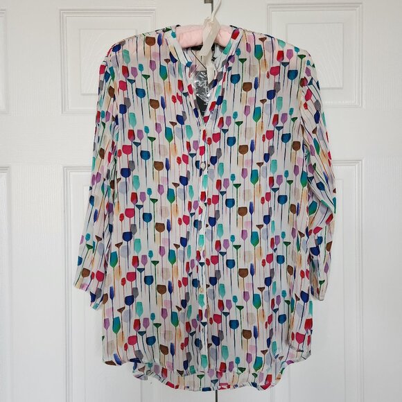 APNY NEW YORK WATERCOLOR WINE GLASS PRINT WOMAN'S BLOUSE SIZE S - Picture 10 of 11